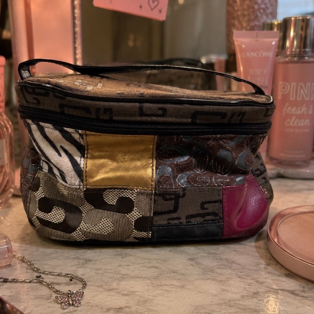 Y2K 2000s Patchwork Animal Print Makeup Bag Travel Case McBling Eclectic Funky